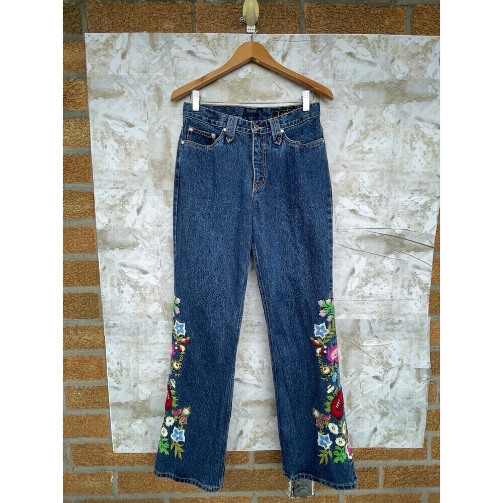 Lawman Embroidered Bootcut Jeans Sz 7 Floral - Picture 1 of 12
